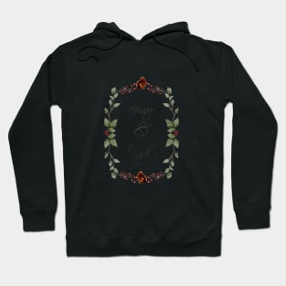 Holiday Wreath Red Squirrels and Red Berries- Merry and Bright- Happy Quote Hoodie